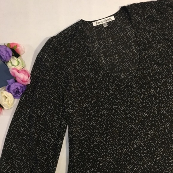 Lovers + Friends black blouse polka dot top v neck - Picture 3 of 6